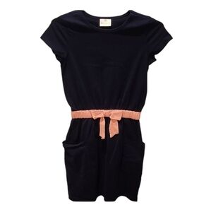 Hanna Andersson Blue Cotton Dress With Pockets And A Pink Elastic Waist Bow